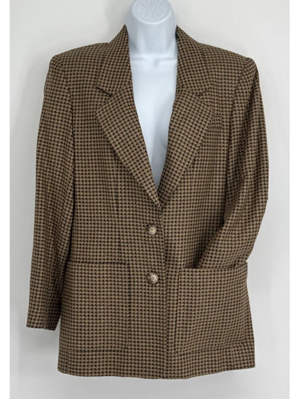 VTG Austin Reed Blazer 4 Silk Wool Houndstooth Brown Plaid Dark Academy Read